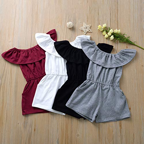 Kids Toddler Baby Girl Solid Off Shoulder Romper Jumpsuit Bodysuit Summer Outfits Clothes Grey 2-3 Years #TOP2