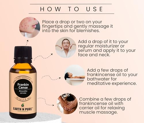 Image of Earth N Pure Frankincense Essential Oil (Loban Oil) Undiluted, Natural and Therapeutic Grade with Glass Dropper - 50 ml