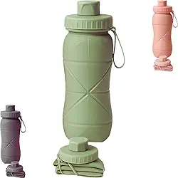 Garrafa de Água Dobrável em Silicone 600ml Retrátil | Squeeze Portátil Esporte Academia (Verde)