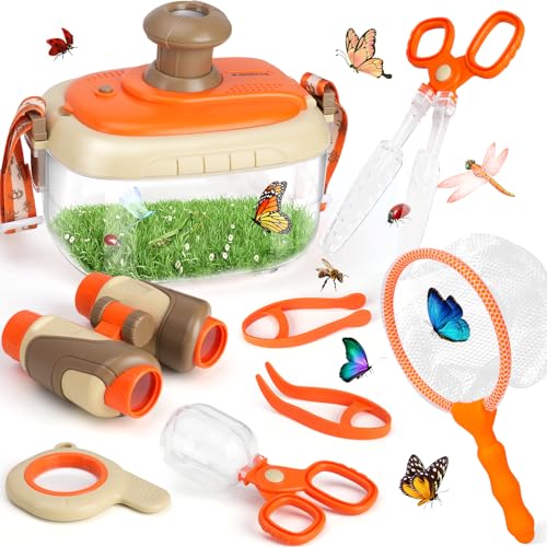 Bug Catcher Kit For Kids, Bug Catching Kit for Kids with Bug Cage, Bug Box, Bug Net, Insert Catcher, Kid Binoculars, Magnifying Glass, Critter Keeper, Outdoor Explorer Kit for Kid 3 4 5 6 7 8