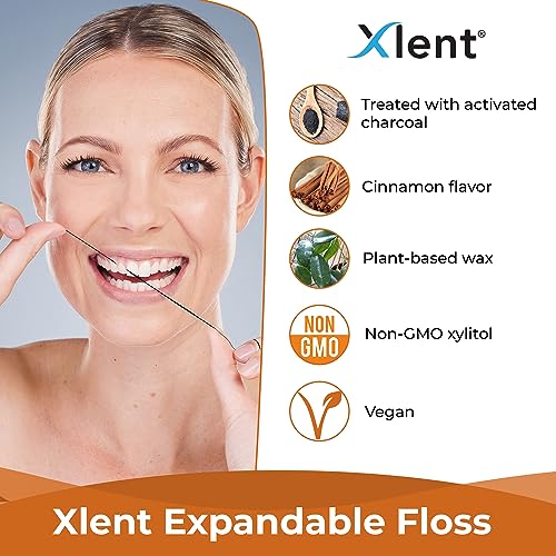 Image of Xlent Expandable Floss Treated Activated Charcoal, Xylitol Natural Plant Based Wax in Cinnamonflavor, Pack of 2 (Blister Card)