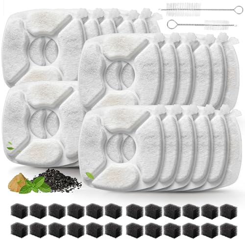 Image of Cat Water Fountain Replacement Filters-24 Pack Cat Fountain Filters with 24 Pack Sponges, Enhanced Compatibility Pet Fountain Filter Fit for 50oz, 84oz, 95oz or 108oz Automatic Pet Dog Water Dispenser