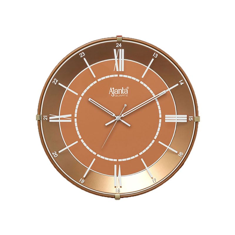 Image of Ajanta 2157 Wall Clock 13 Inch - Copper Rose Gold Tone Finish - Stylish Silent Sweep Quiet Home Decor for Bedroom, Office