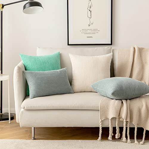 MIULEE Cushion Covers Striped Corduroy Throw Pillow Covers Decorative Pillows Pillowcases Decor for Sofa Couch Living Room 50x50 cm 20x20 Inch Grey Green - Image 2