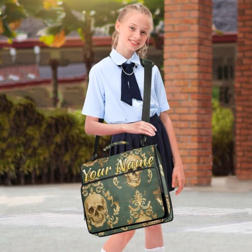 Image of Custom 3 Ring Zipper Binder Aztec Skeleton Skull Grunge Personalized Name 1.5 Inch Binders Large Capacity Multi Pockets for School Office Supplies