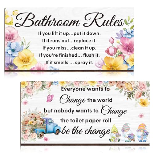 clothmile Spring Decorative Signage - 2 Pieces Bathroom Rules Wall