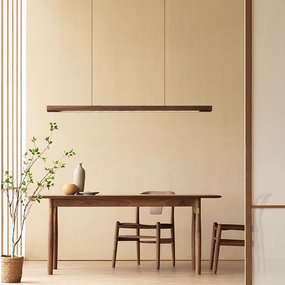 59" Lampada a Sospensione lineare in Legno Nordico, lampadario da soffitto, 24W LED, Striscia Lunga da Appendere, luci da Tavolo da Pranzo, Illuminazione per Isola Cucina Ufficio