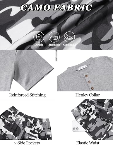 Image of Arshiner Boy's Textured Button Up Shirt and Shorts Set 2 Piece Summer Beach Outfit for 5~12 Years Kids