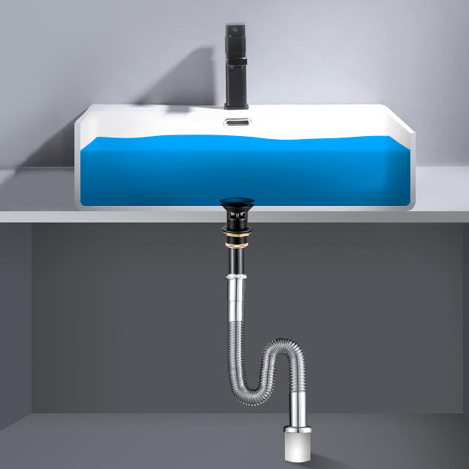 Desague Lavabo Desagüe Automático Antiolor Negro con Junta de Estanqueidad Valvula Desague Lavabo Para BañO, Negro