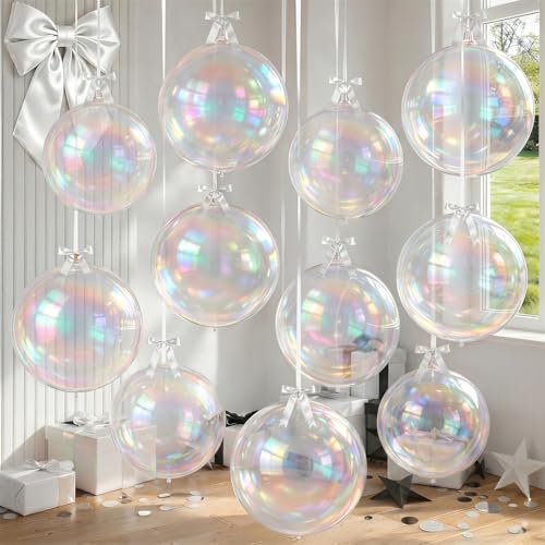 Image of Iridescent 4D Balloons 22 /10 Inch Large Holographic Round Foil Ball Balloon Iridescent Mylar Aluminum Balloons for Girls Princess Mermaid Birthday Wedding Baby Shower Rainbow Party Decorations