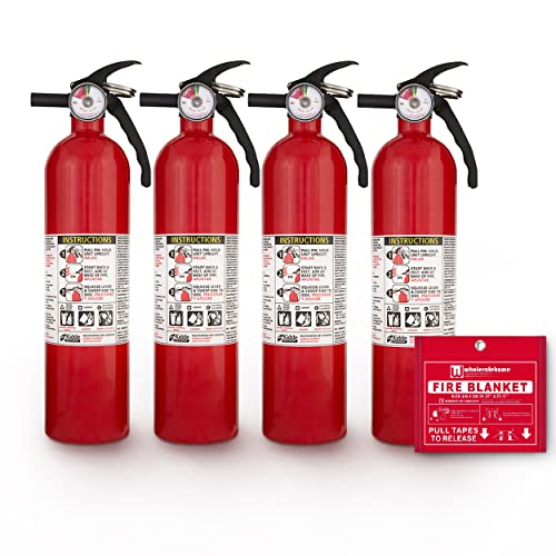 Kidde FA110 Multi Purpose Fire Extinguishers for The House and Boat with Wall Mount Bracket, (Rating 1-A:10-B:C) 4 Pack, Includes Wholesalehome Fire Blanket