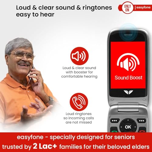 Image of Easyfone Royale - 4G Flip Phone for Seniors | 2.8 inch Big Screen | Loud Sound with Additional Boost Option | Big & Talking Buttons | USB-C & Dock Charger | SOS | Photo Speed Dial |