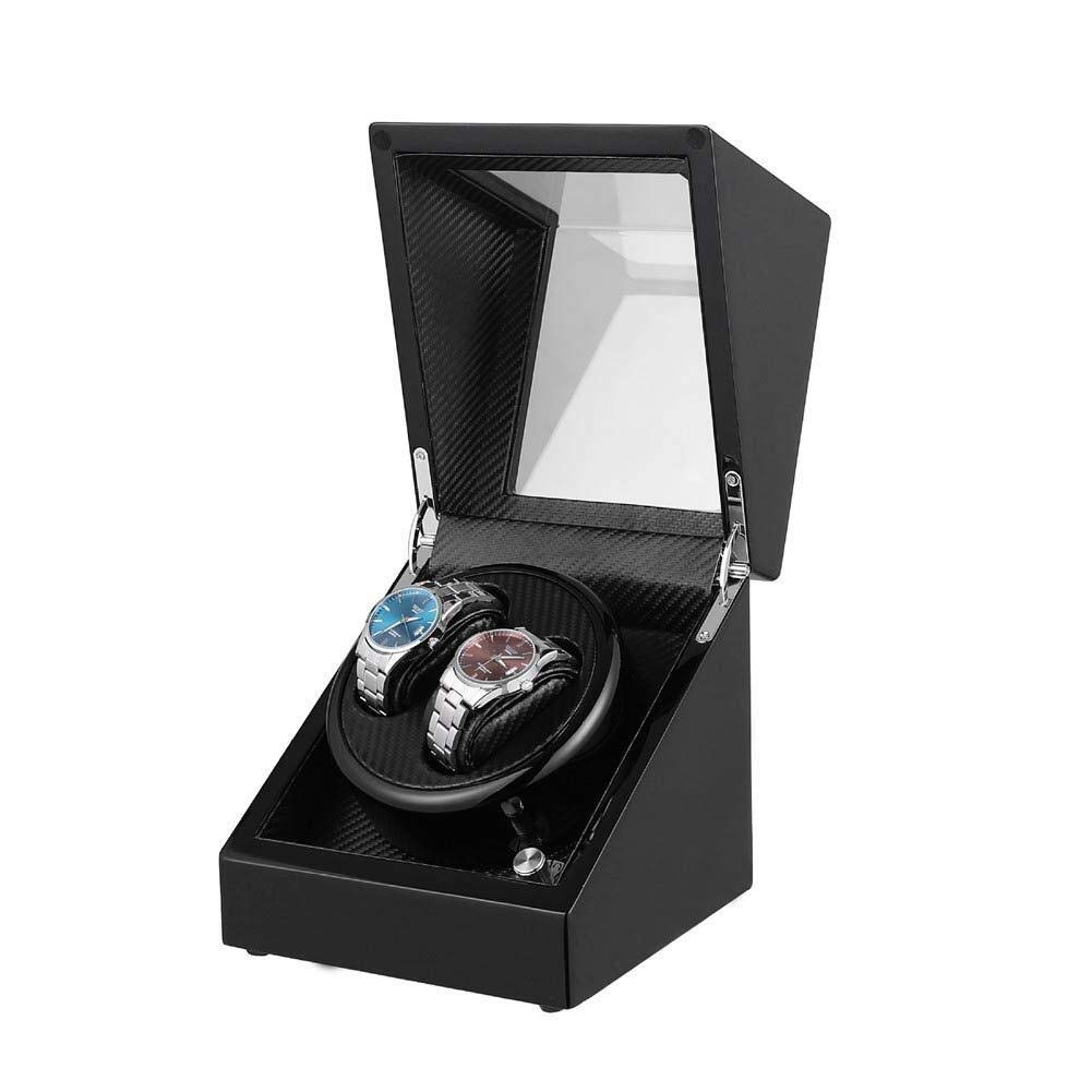NZPOST Automatic Watch Winder Double Watches Leather Storage Silent Motor Piano Paint Black Gloss 2 Power Supply Modes Open Cover 5 Modes
