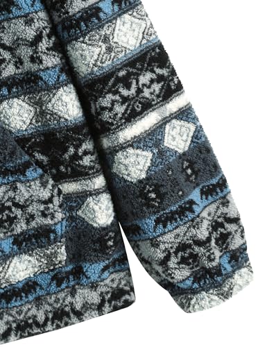 Image of ZAFUL Men 1 /4 Zipper Ethnic Aztec Fleece Unisex Winter Sweatshirt Tops 2026 | Funnel Neck Fluffy Polar Fleece Faux Sherpa Soft Thermal Pullover Kangaroo Pocket Jacket Hoodie Tops