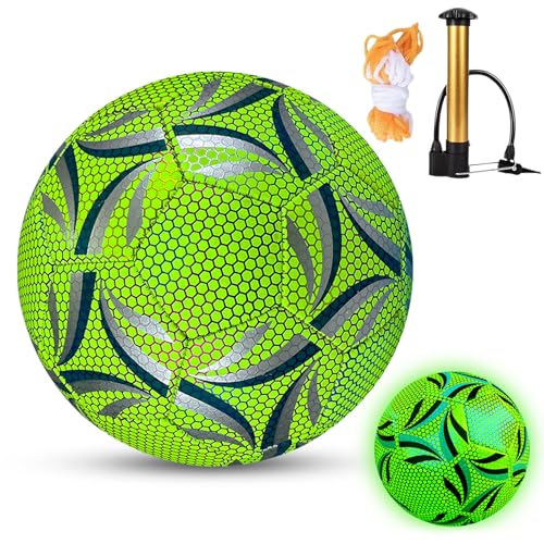 Fouvin Leuchtender Fußball Größe 5, Leder Fußball mit Pumpe
