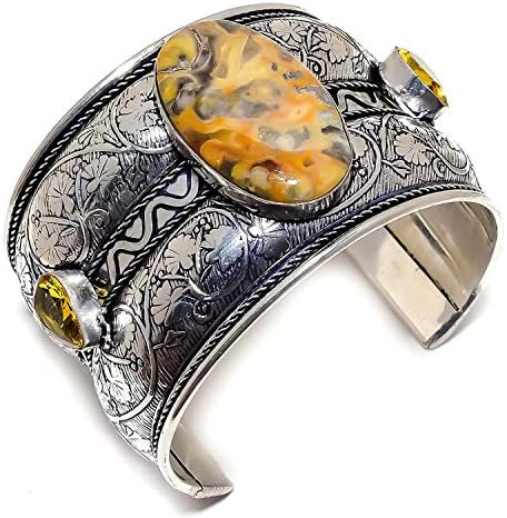 Lovers Point Bumble Bee Jasper, Citrine 925 Sterling Silver Cuff Bracelet Adst. AP-2079