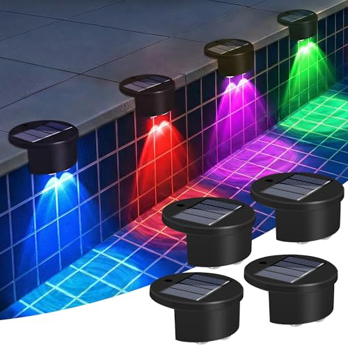 rerekiki Poolside Solar Light for Inground Pool 4 Pack Above Ground Pool Lights Wireless Waterproof Pool Accessories Solar Power LED Lights for Swimming Pools Decoration