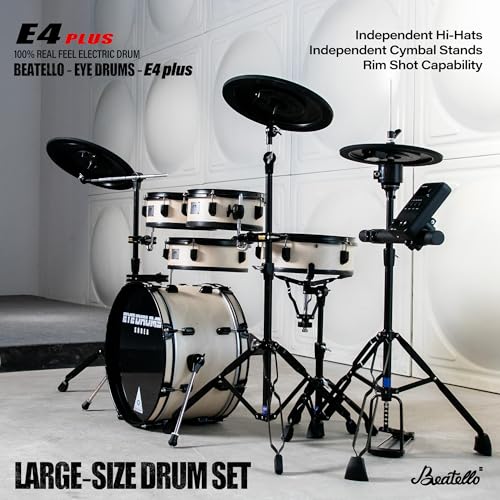 Beatello E4 Plus Electric Drum Set, Full-Size Electronic Drum Kit for Adults, 5 Drums&3 Cymbals, USB MIDI Recording, Wooden Shells, Mesh Drum Heads, Acoustic Drum Simulation, Rim Shot & Choke Function