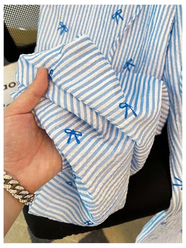 MakeMeChic Women's Summer Striped Bow Knot Print Pants Drawstring Waisted Straight Leg Trousers3