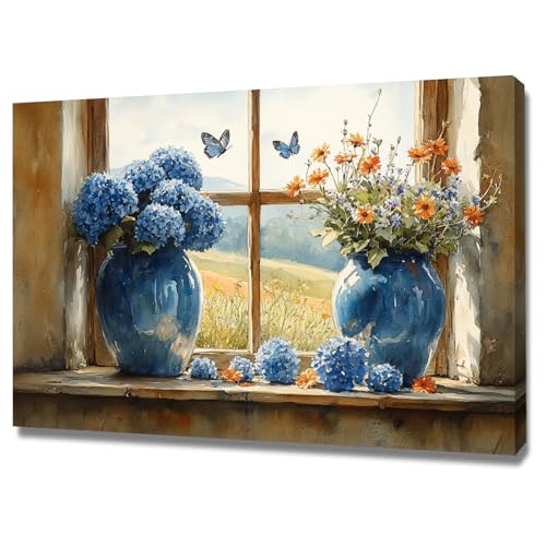 Impression sur toile impressionniste TERUEA avec cadre bleu et finitions de qualité