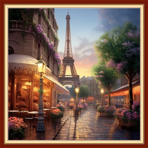 Image of Artvxeay Cross Stitch Kits Stamped Full Range of Embroidery Starter Kits for Beginners Adults DIY 11CT Pre Printed Cross Stitch Kits - (Iron Tower Scenery 18x18 inch)
