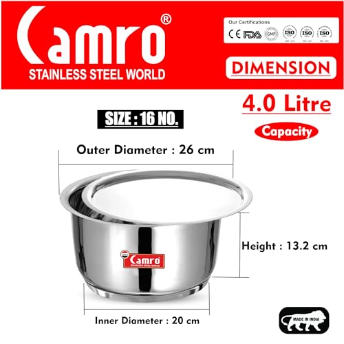 Image of Camro Induction Bottom Tope with Lid (16 No, 4 Liters) | (Encapsulated Bottom) Container /Tope /Patila /Bhagona /Cookware | Gas Stove Compatible | 15+Years of Innovation and Quality
