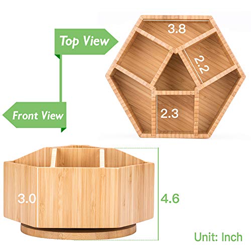 Houtingmaan Bamboo Office Supplies Organizer, 360 Degree Rotating Organizer with 7 Sections for Office Stationary, Like Pens, Marking Pens, Book Sewer, Knife, Clips, Sticky Notes and Calculator.