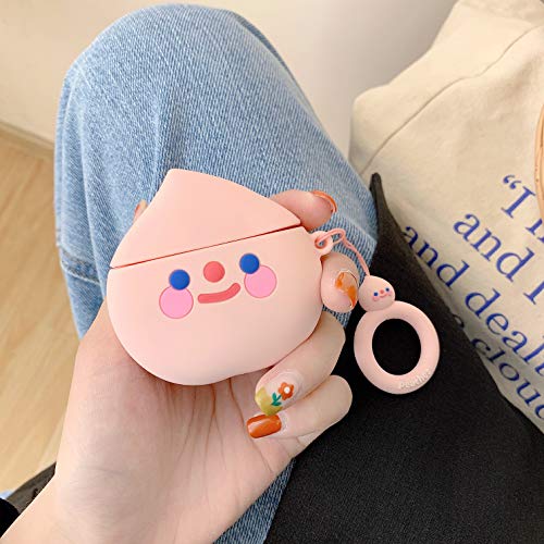 SevenPanda Fruits Airpod Case para Apple Airpods 1 y 2, Cute 3D Funny Cartoon Soft Silicone Cover, Kawaii Fun Cool Keychain Design Skin, Fashion Color Cases for Girls Kids Boys Air pods - Peach