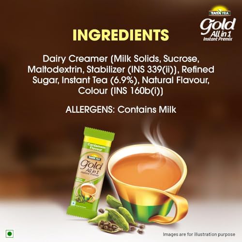 Image of Tata Tea Gold All-in-1 Instant Premix Cardamom Tea, 14g Per Serve, Quick & Easy To Make Cardamom Tea, 10 Sachets