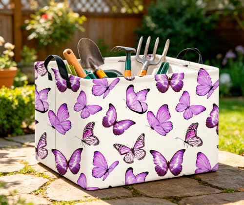 Image of CLOCOR Rectangular Storage Basket,Collapsible Storage Bin,Gift Basket(Deeppurple Butterfly)
