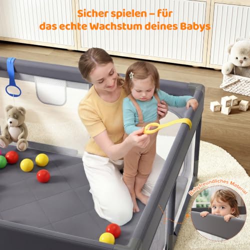 Dripex Laufstall Baby mit Matte, Laufgitter Baby 124×124cm, Dunkelgrau – Ansicht 6