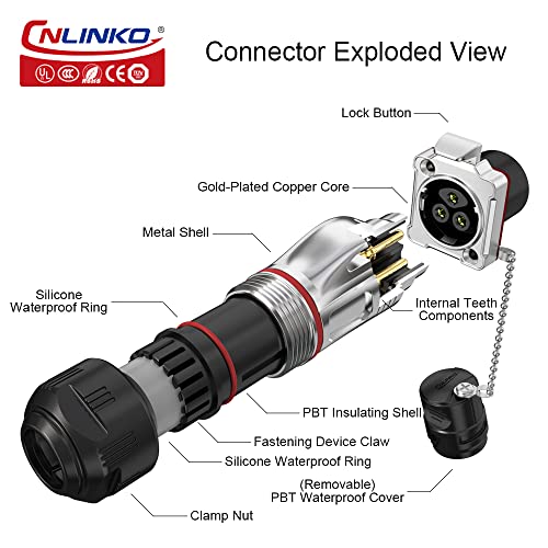 CNLINKO BD-24 Industrieller Wasserdichter Steckverbinder IP68 Rundsteckverbinder Eingebaute Buchse Luftfahrtstecker Anti-Interferenz-Shell Aviation-Anschluss M24 Flanschdose (2 Polig)