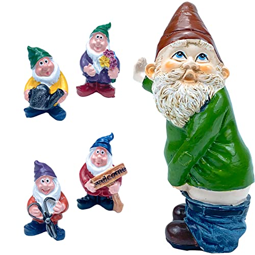 5 adornos de gnomos de jardín, estatuas al aire libre, divertidos gnomos de resina impermeables traviesos para jardín, patio, césped, regalo Cover