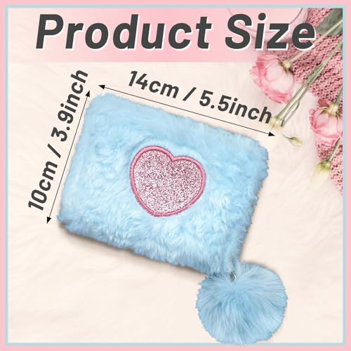 Women Wallets, Soft Plush Small Womens Wallets Small Cute Wallet for Woman, Heart-Shaped Embroidery Credit Card Holder with Zipper for Cash, Keys, ID Cards, Coin (Blue)3