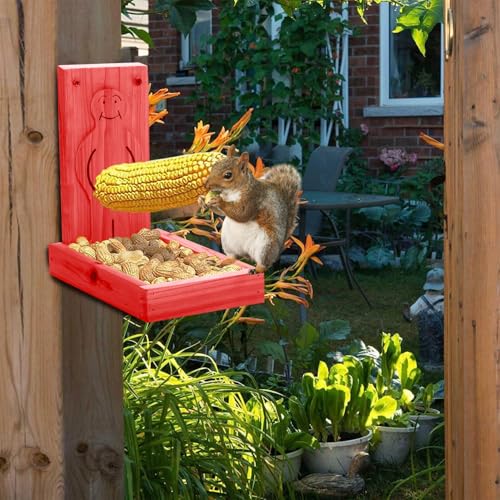 Proud Man Wild Squirrel Feeders Wooden Outdoors Decoration for Garden Outside Yard Backyard Tree Decor, Sturdy Squirrel Feeder Corn Cob Holder, with Solid Structure(Squirrel Feeder table-1pk) - Thumbnail 5