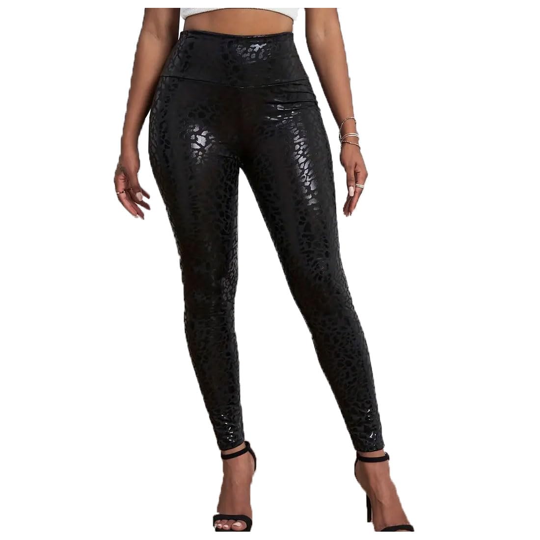 Fairy Trendz Women's Solid Black Print Casual Wear Skinny Stretchy Fitness Legging Pant Snake Leopard Print Elasticated High Waist Yoga Trouser Pant
