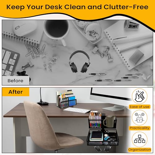 6-in-1 Under Desk Drawer Organizer with Clip On Cup Holder, Easy to Install Standing Desk Drawer Attachment, Space-Saving Clamp Organizer for Home & Office - Image 6