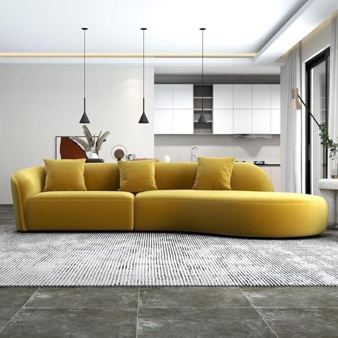 Image of Modern Classic L Shape Sectional Sofa Set, Chesterfield Style 4 Seater Sofa Set with Pillows for Living Room, Bedroom and Office, Office, and Hallway Colour (Yellow)