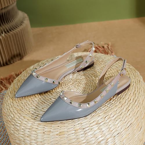 Women's Studded Closed Pointed Toe Mary Jane Flat Shoes Fashion Rivet Adjustable Buckle Comfortable Slip-on Ballet Flats Office Work Dress Shoes4