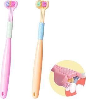 2Pcs Three-Sided Toothbrush Soft Hair Tooth Toothbrush, 3 Sided Toothbrushes All-Round Clean and No Dead Ends Dental Care, Travel Toothbrush for Complete Teeth and Gum-Care for Adults (Yellow Pink)