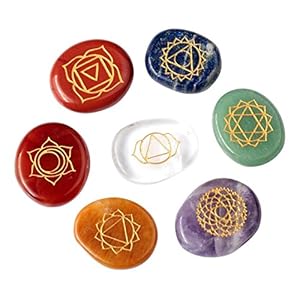 Healing Crystals India 7 Stuk Gegraveerde Chakra’s Stenen Palm Stone Crystal Reiki Healing met Een Pouch