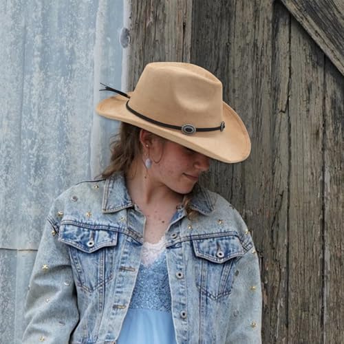 Image of LIDHAY Cowboy Hat for Women and Men Felt Wide Brim Suede Cowboy Cowgirl Hats Felt Cattleman Western Hats
