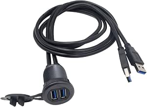 Duttek USB 3.0 Einbau-Panel Für Auto, Boot & Motorrad – 2x USB, 1 M Kabel, Rundes Design