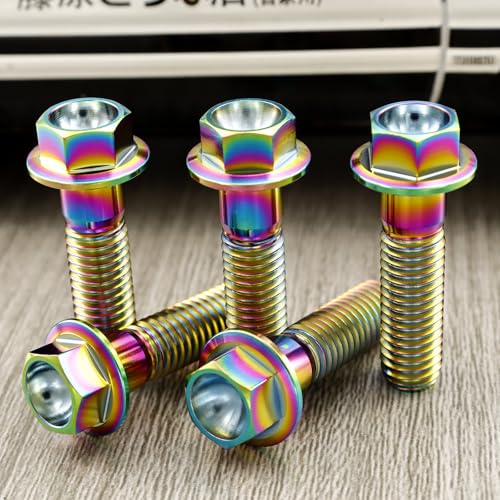 Image of Rison Titanium Bolts - Titanium Flanged Hex Head Bolts M6x1.0x25mm 6AL4V Aerospace Grade Ti Rainbow Titanium Pack of 5