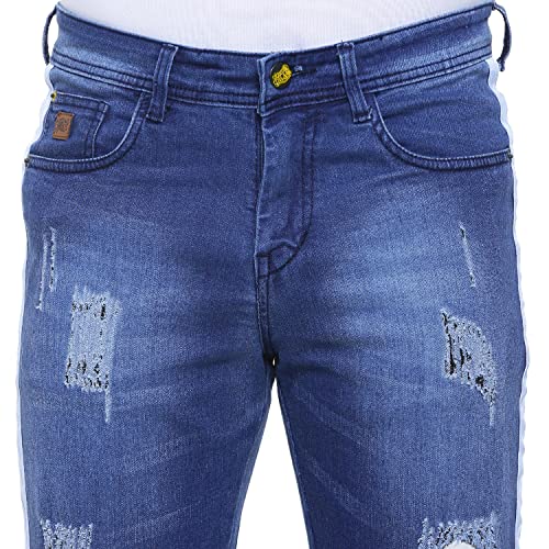 Image of CAHOOT Men's Solid Blue Distressed Denim Shorts Regular Fit for Casual Wear | Cotton Blend Fabric | Stretchable | Mid-Rise Shorts Crafted with Comfort Fit & High Performance for Everyday Wear