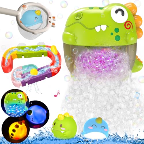 Image of Toddler Bubbles Bath Toys, Light Up Bath Toy for Kids Age 1-3 Baby Bathtub Tub Toy Slide Track Dinosaur Bubble Machine Maker with Music Floating Animal Shower Toy Summer Outdoor Gift Boy Girl Age 2-5