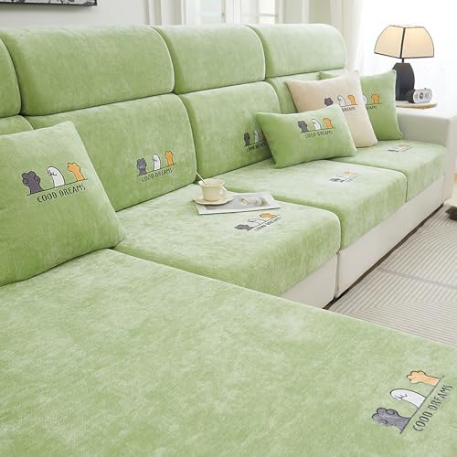 Funda elástica para sofá, Funda de Chenilla de Cobertura Total, Antideslizante, antiarañazos, Lavable, Protector de Muebles para Todas Las Estaciones, Apto para Mascotas, Verde XXL