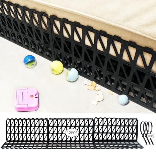 Image of 12 Pcs Under Couch Blocker for Bed Adjustable Furniture Plastic Under Bed Blocker with 30 Ties Black Couch Barriers for Dogs Pets Cats (Style 2)