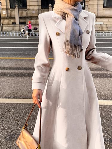Image of IDEALSANXUN Womens Long Wool Coat Fall Winter Double Breasted Trench Coat Peacoat Jackets