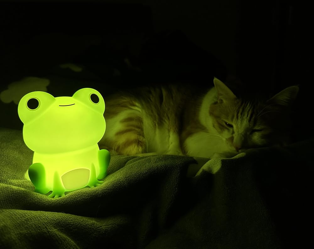 LED-Nachtlicht, niedlicher Frosch, Touch-Steuerung, weiches Silikon, tragbare Schlafzimmerlampe, Helligkeit einstellbar, nicht flackernd, augenschonend, warmes Licht, Typ-C USB